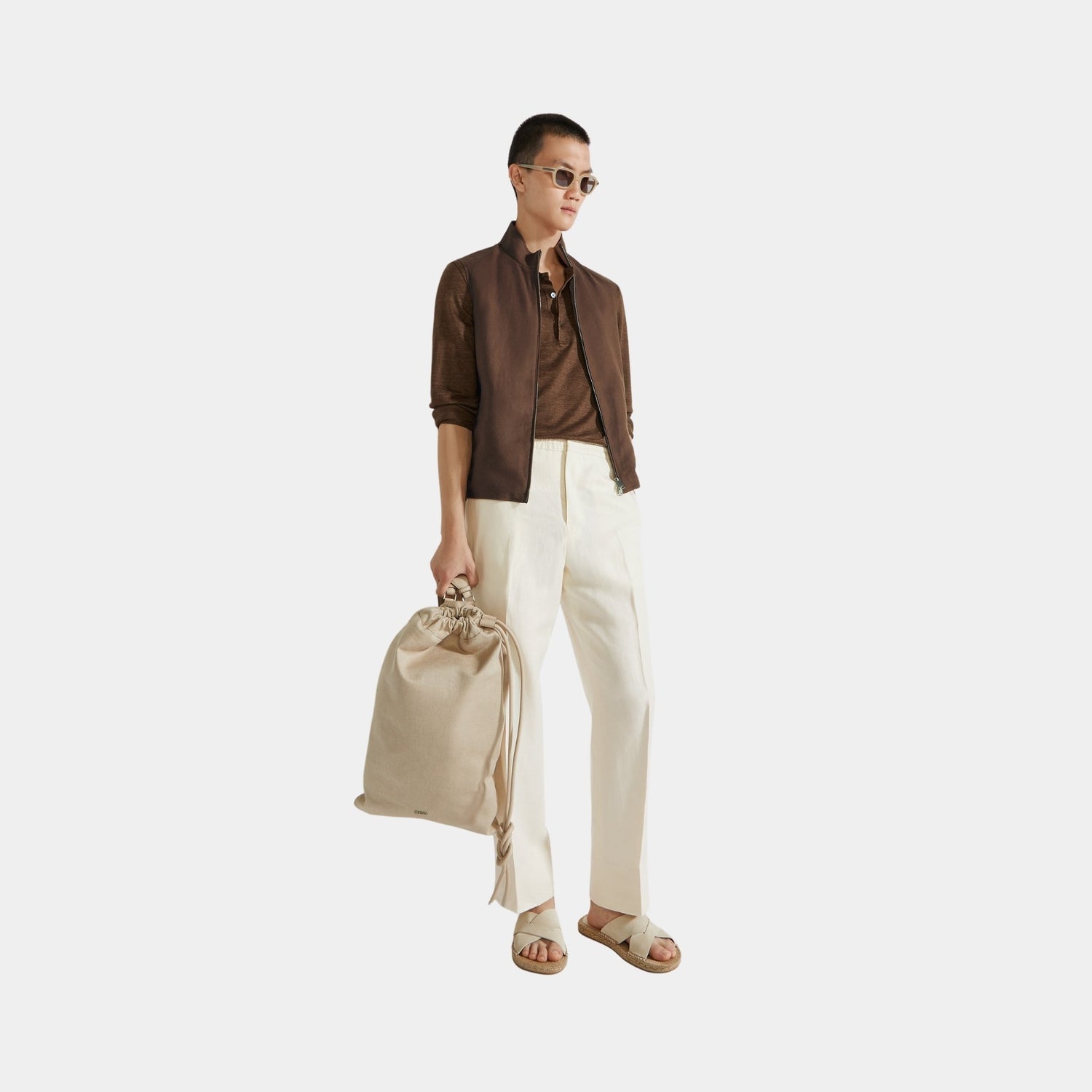 Zegna Oasi Lino Pants, Off White, Model