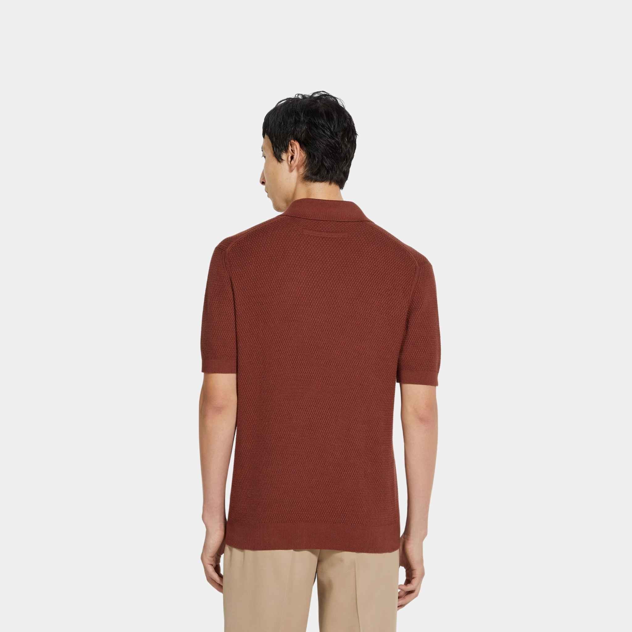 Zegna Premium Cotton Polo Shirt, Brick Red, Back