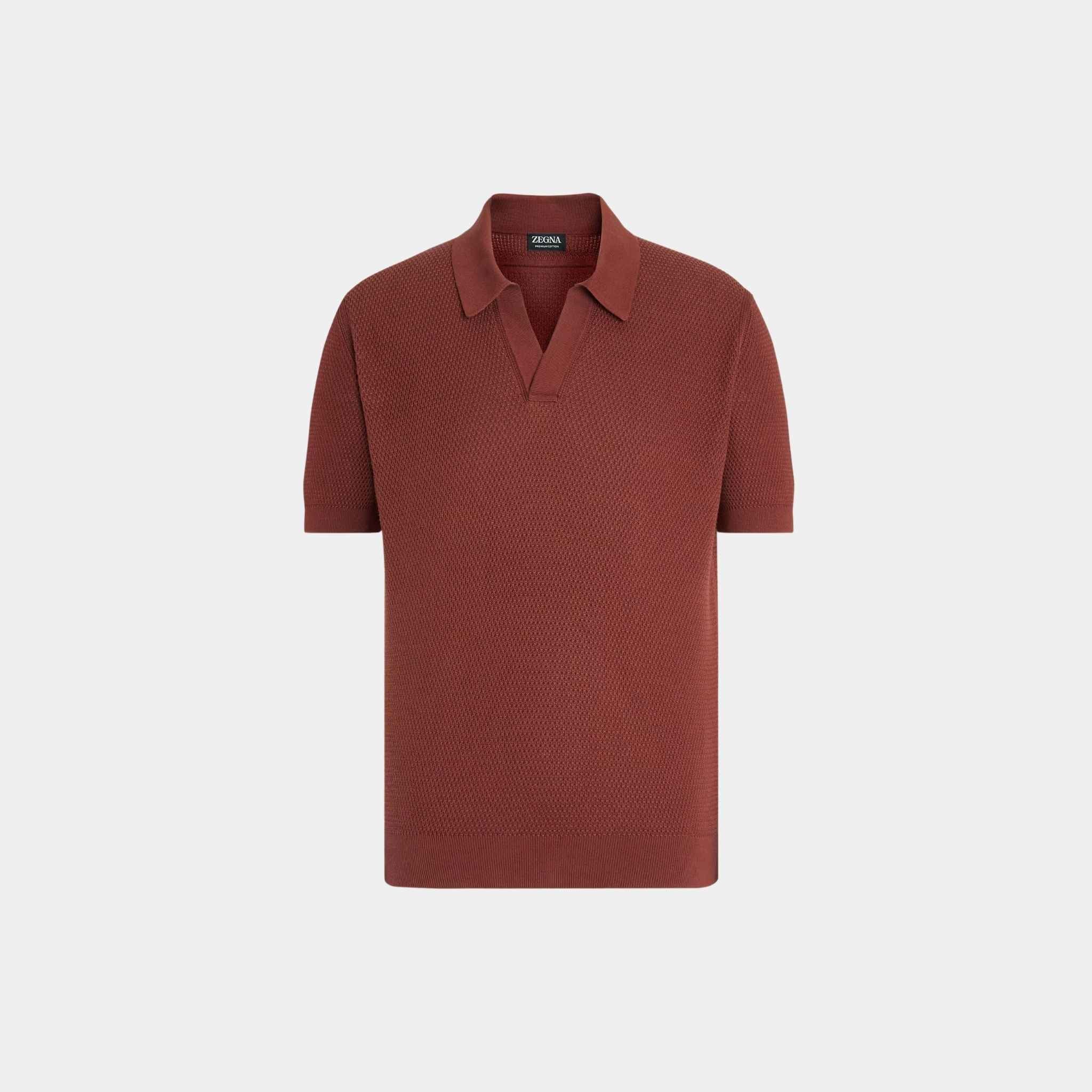 Zegna Premium Cotton Polo Shirt, Brick Red, Front