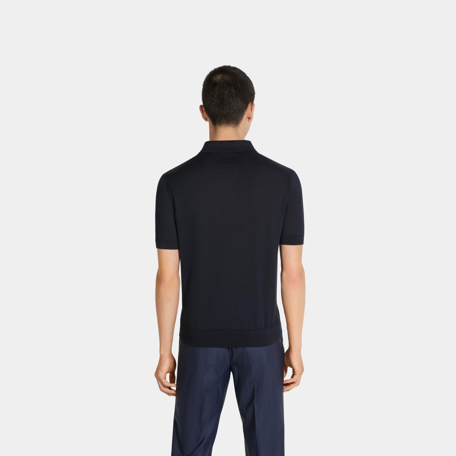 Zegna Premium Cotton Polo Shirt With Extra-Long Cotton Fibers, Navy Blue, Back