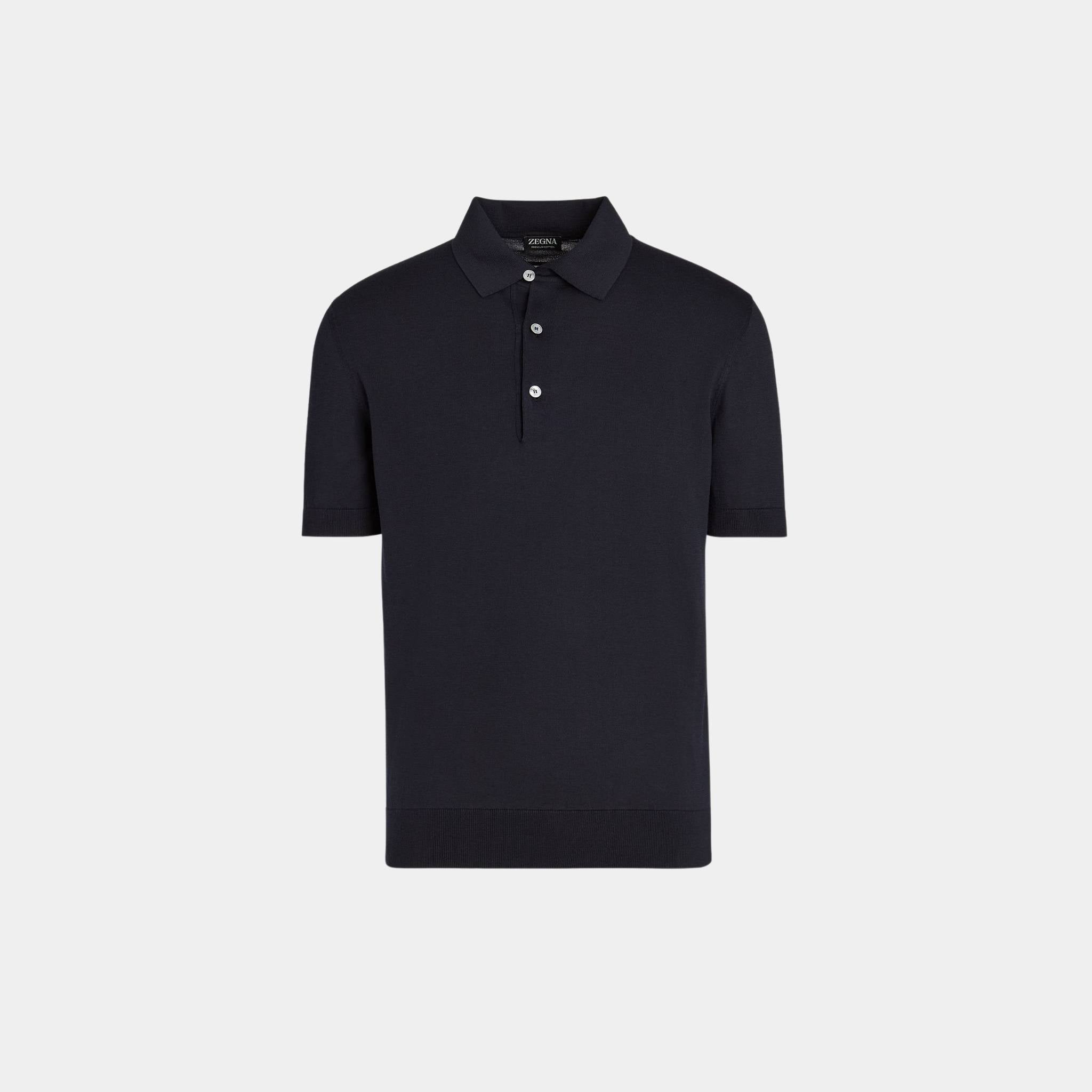 Zegna Premium Cotton Polo Shirt With Extra-Long Cotton Fibers, Navy Blue, Front