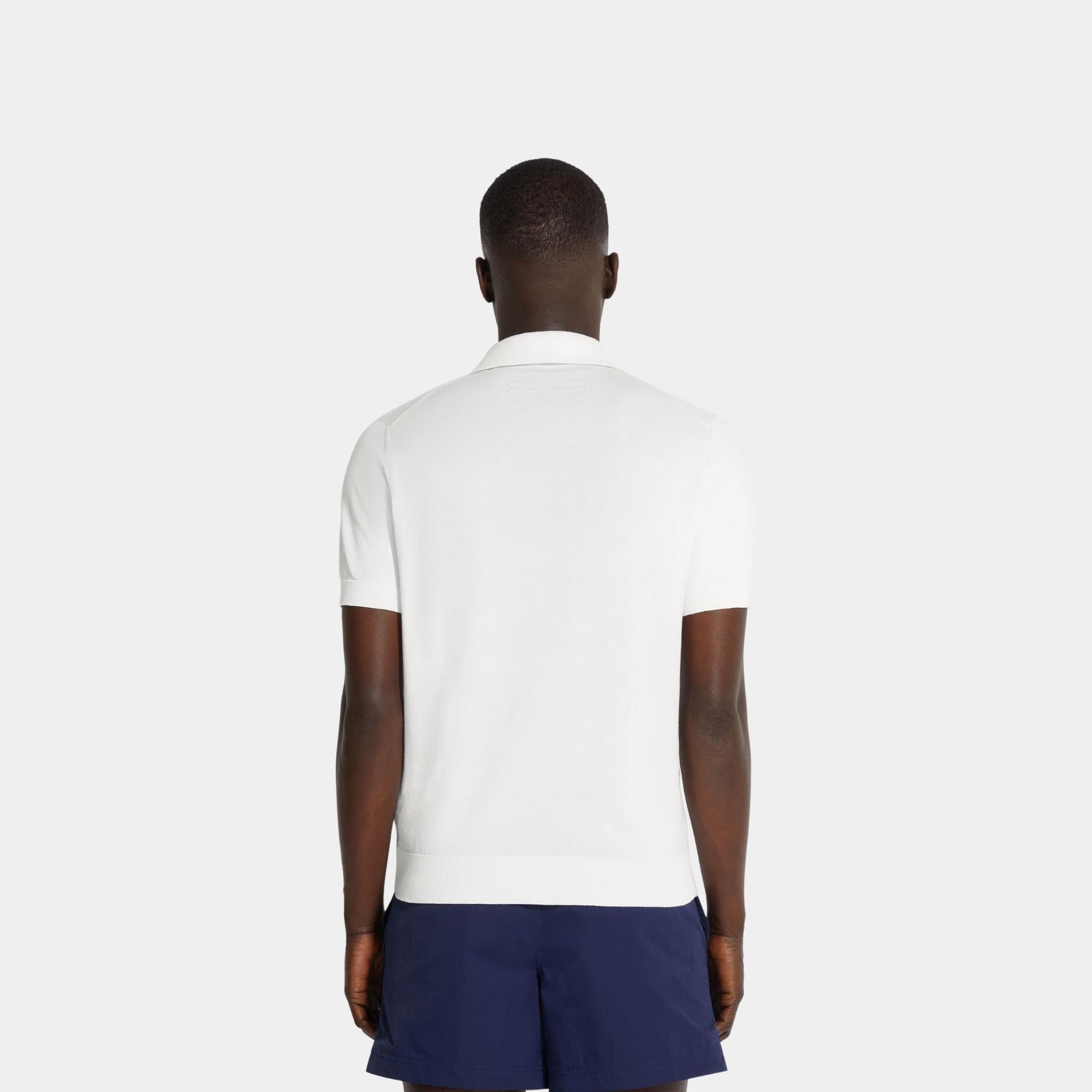 Zegna Premium Cotton Polo Shirt With Extra-Long Cotton Fibers, White, Back