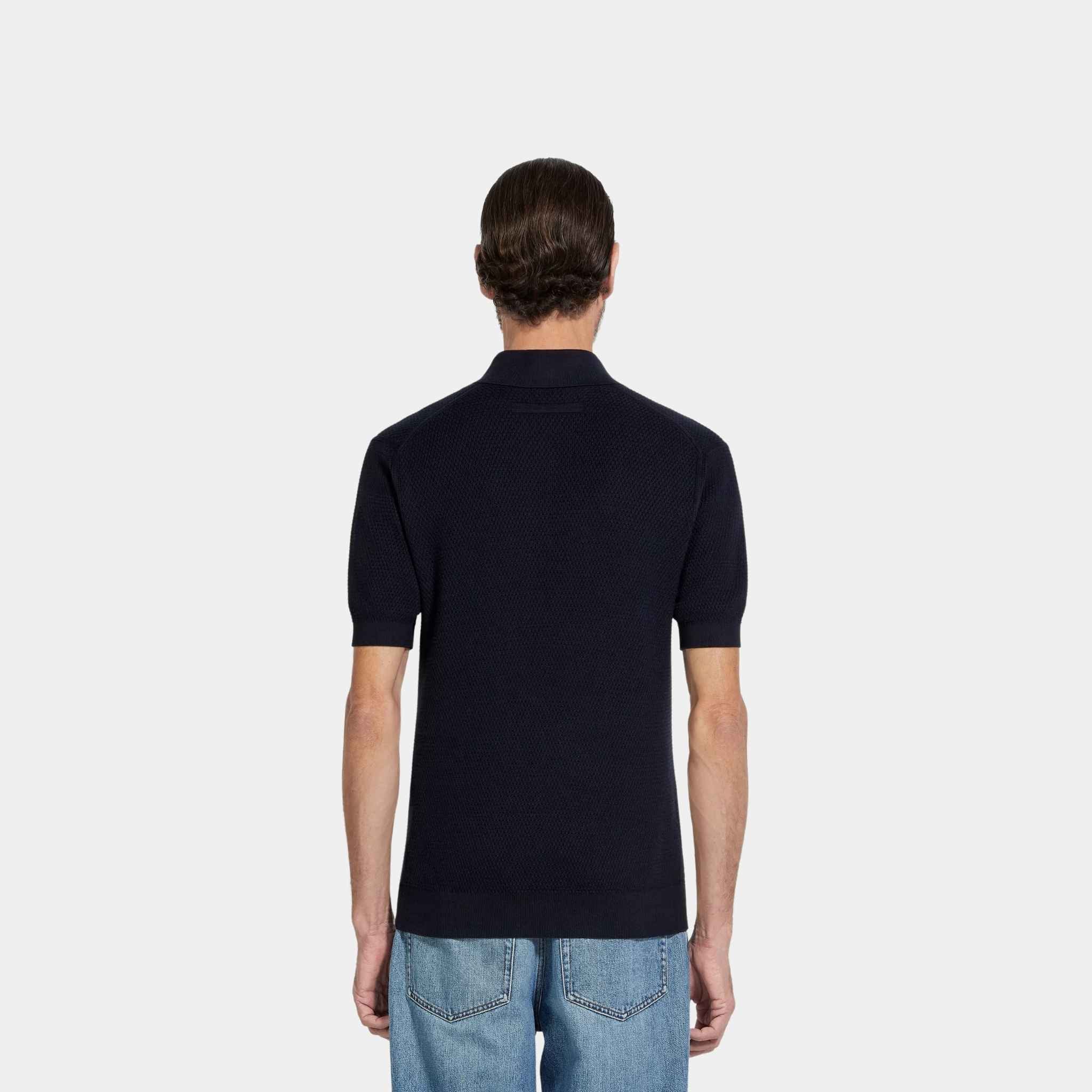 Zegna Premium Cotton Polo Shirt, Navy Blue, Back
