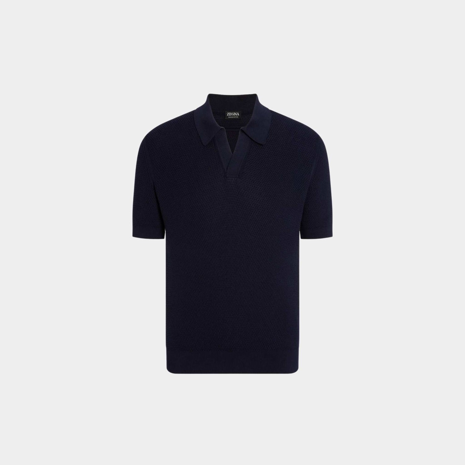 Zegna Premium Cotton Polo Shirt, Navy Blue, Front