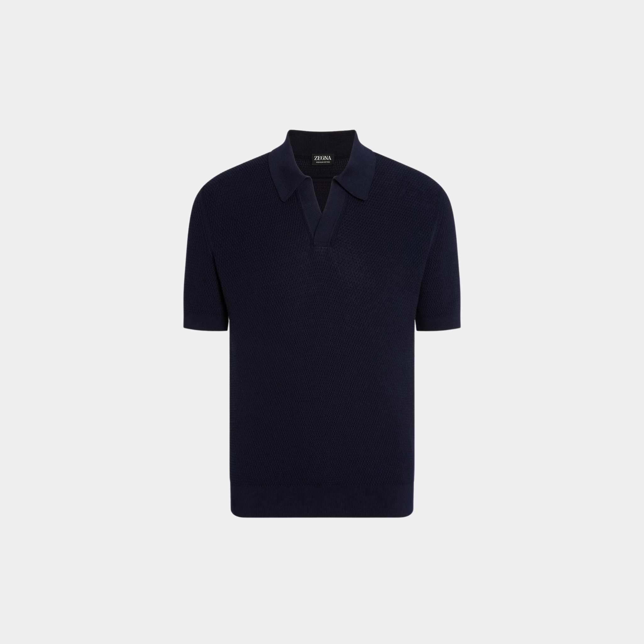 Zegna Premium Cotton Polo Shirt, Navy Blue, Front