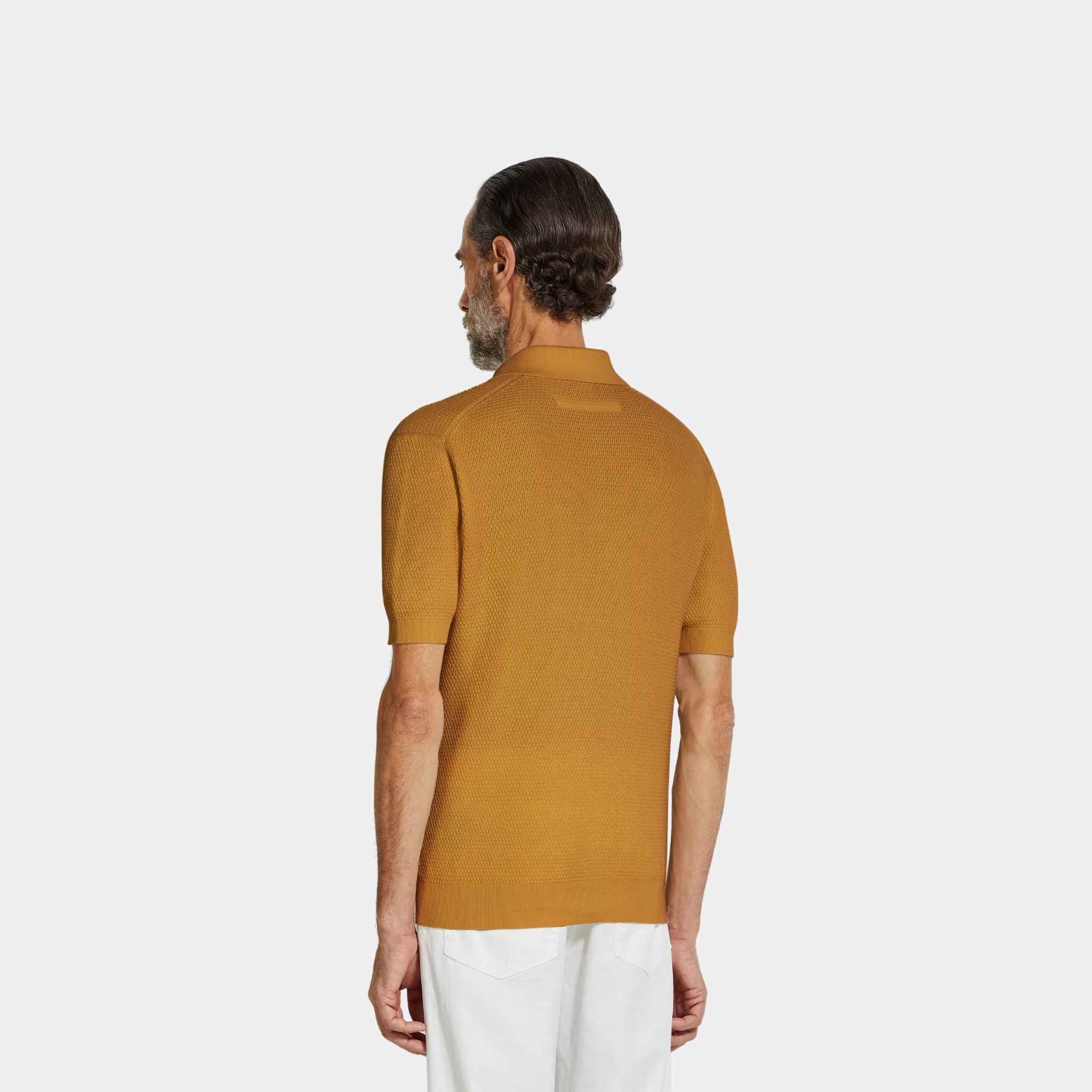 Zegna Premium Cotton Polo Shirt, Ochre, Back