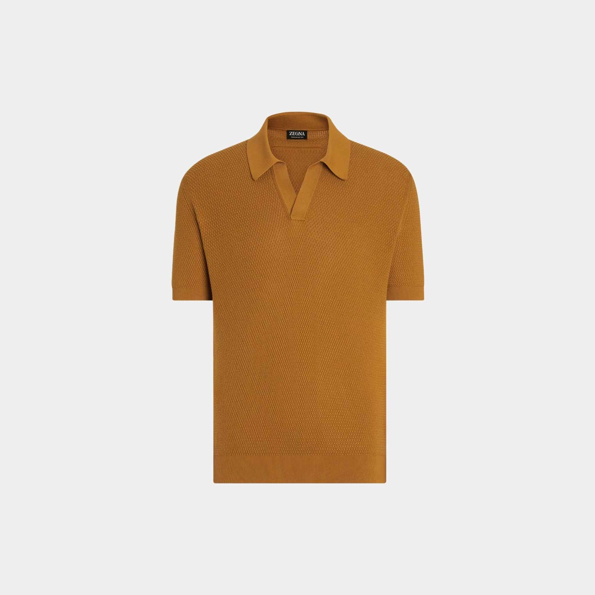 Zegna Premium Cotton Polo Shirt, Ochre, Front