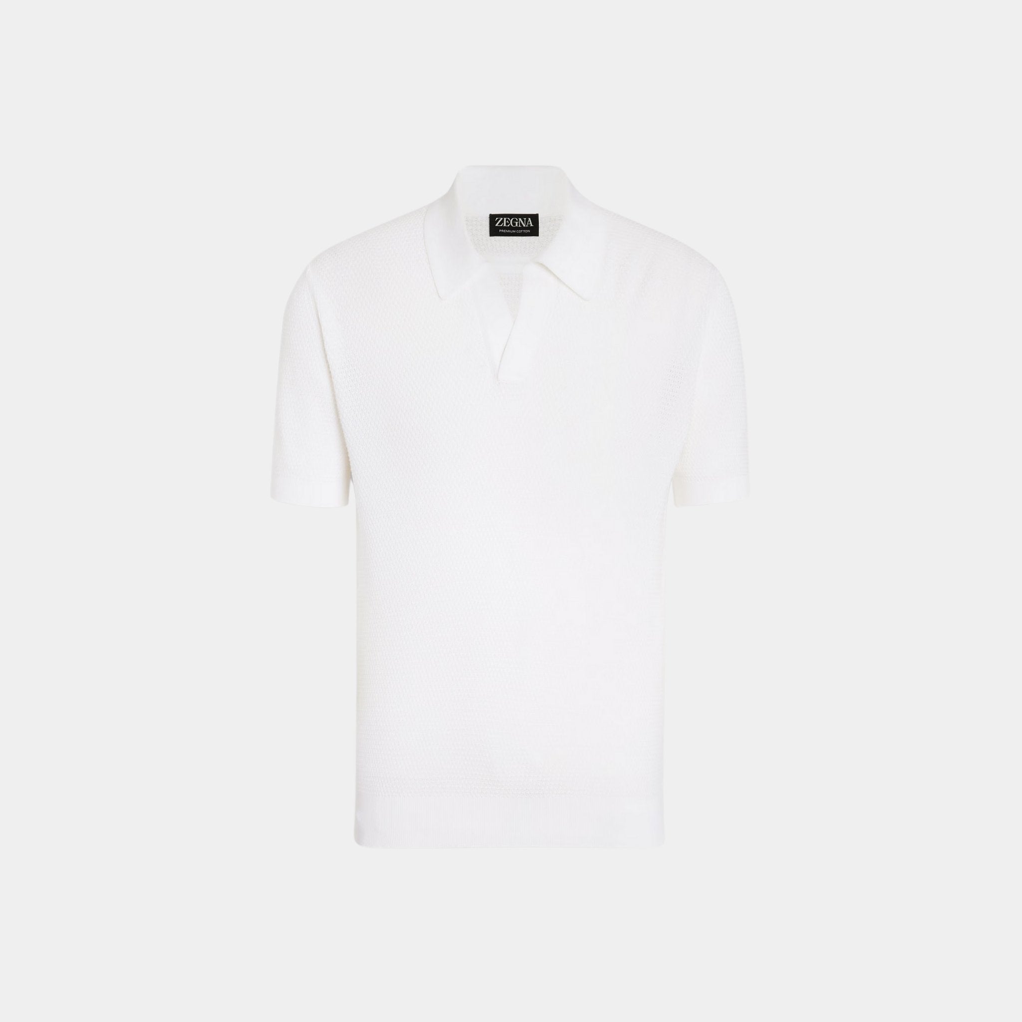 Zegna Premium Cotton Polo Shirt, White, Front