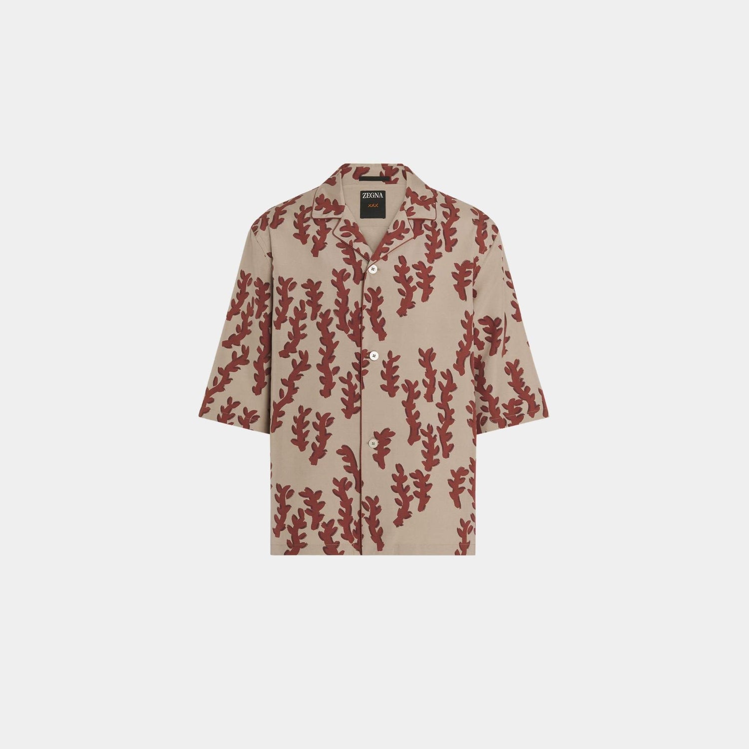 Zegna Printed Beige Silk Shirt, Front