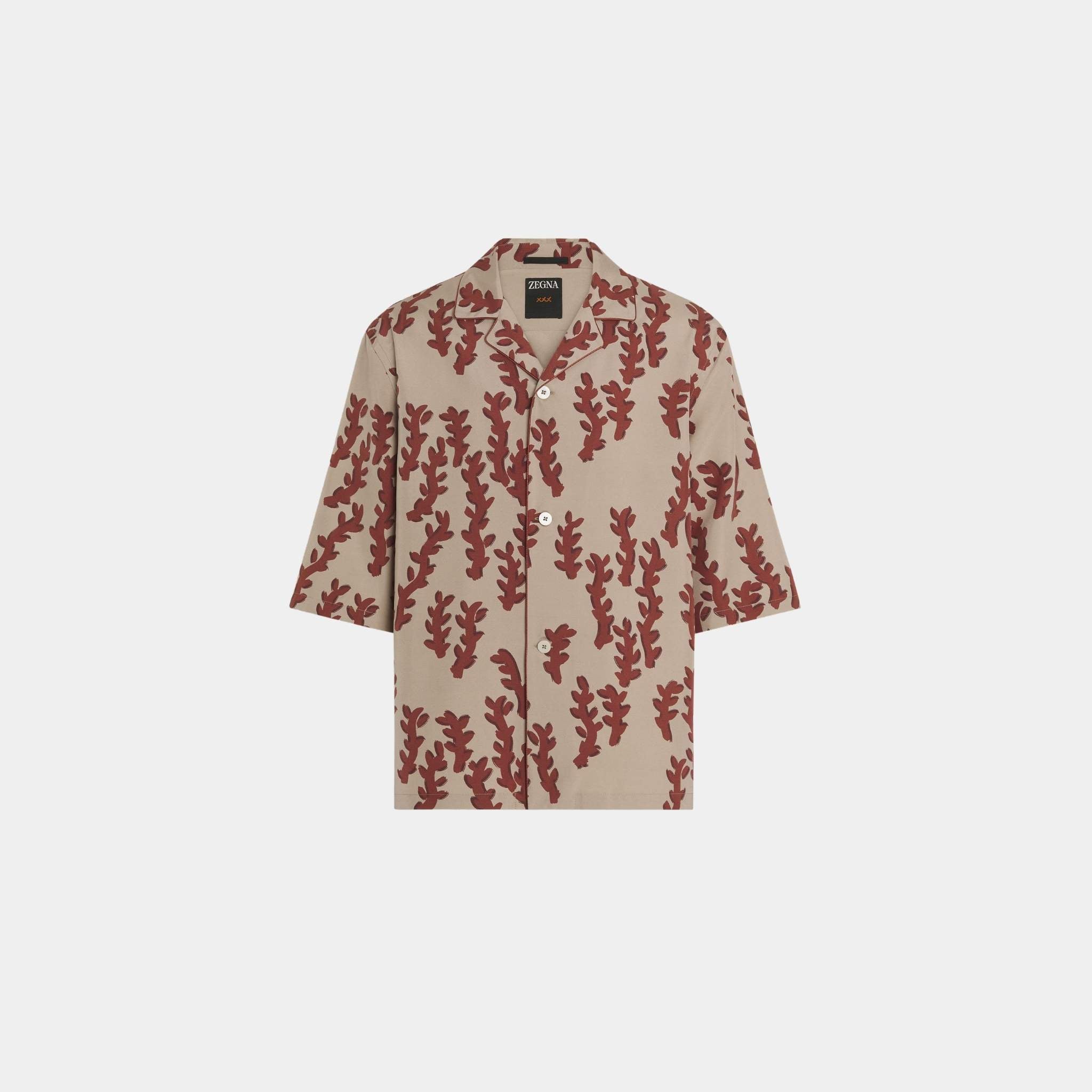 Zegna Printed Beige Silk Shirt, Front