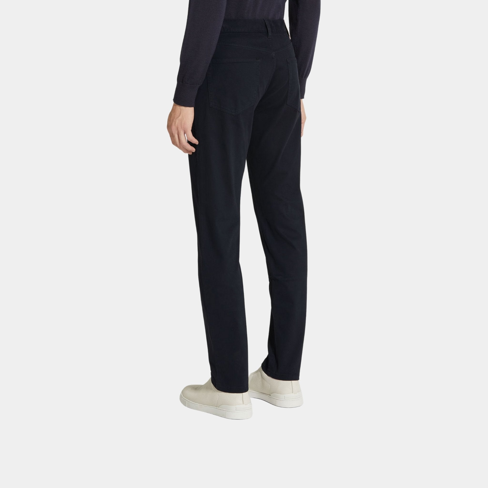 Zegna Stretch Cotton Roccia Jeans, Navy Blue, Back