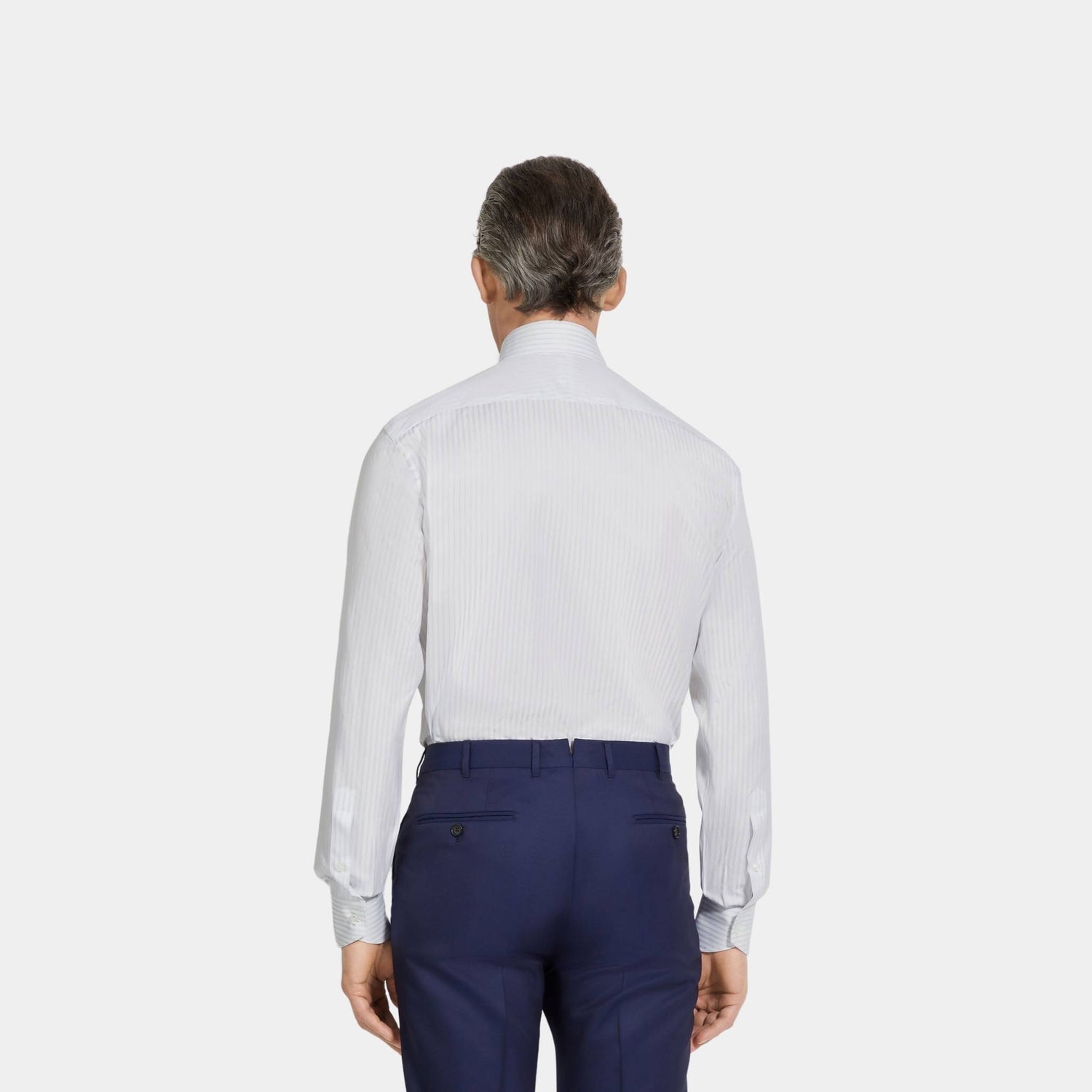 Zegna Structured Striped Centoventimila Cotton Shirt, White, Light Grey, Back