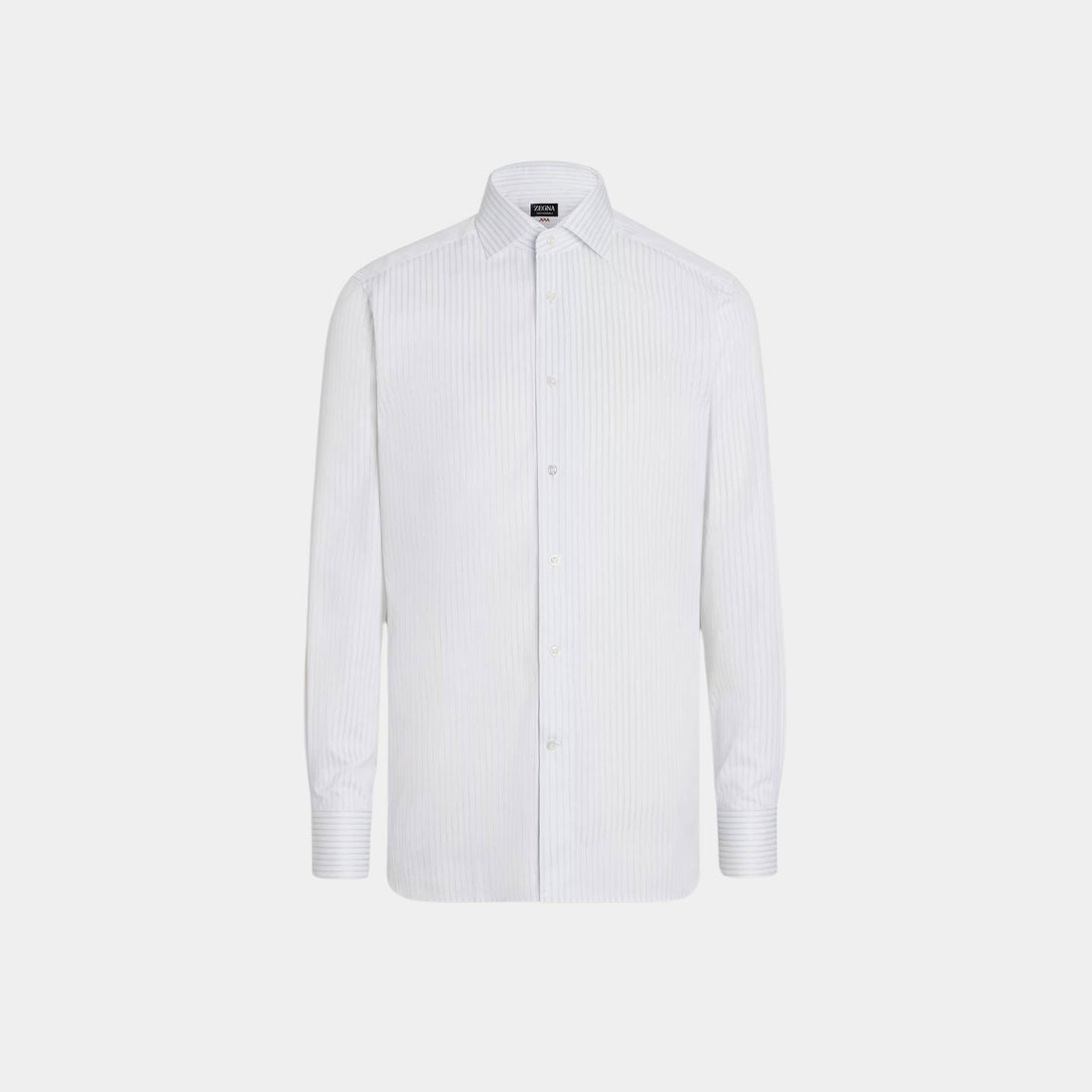 Zegna Structured Striped Centoventimila Cotton Shirt, White, Light Grey, Front