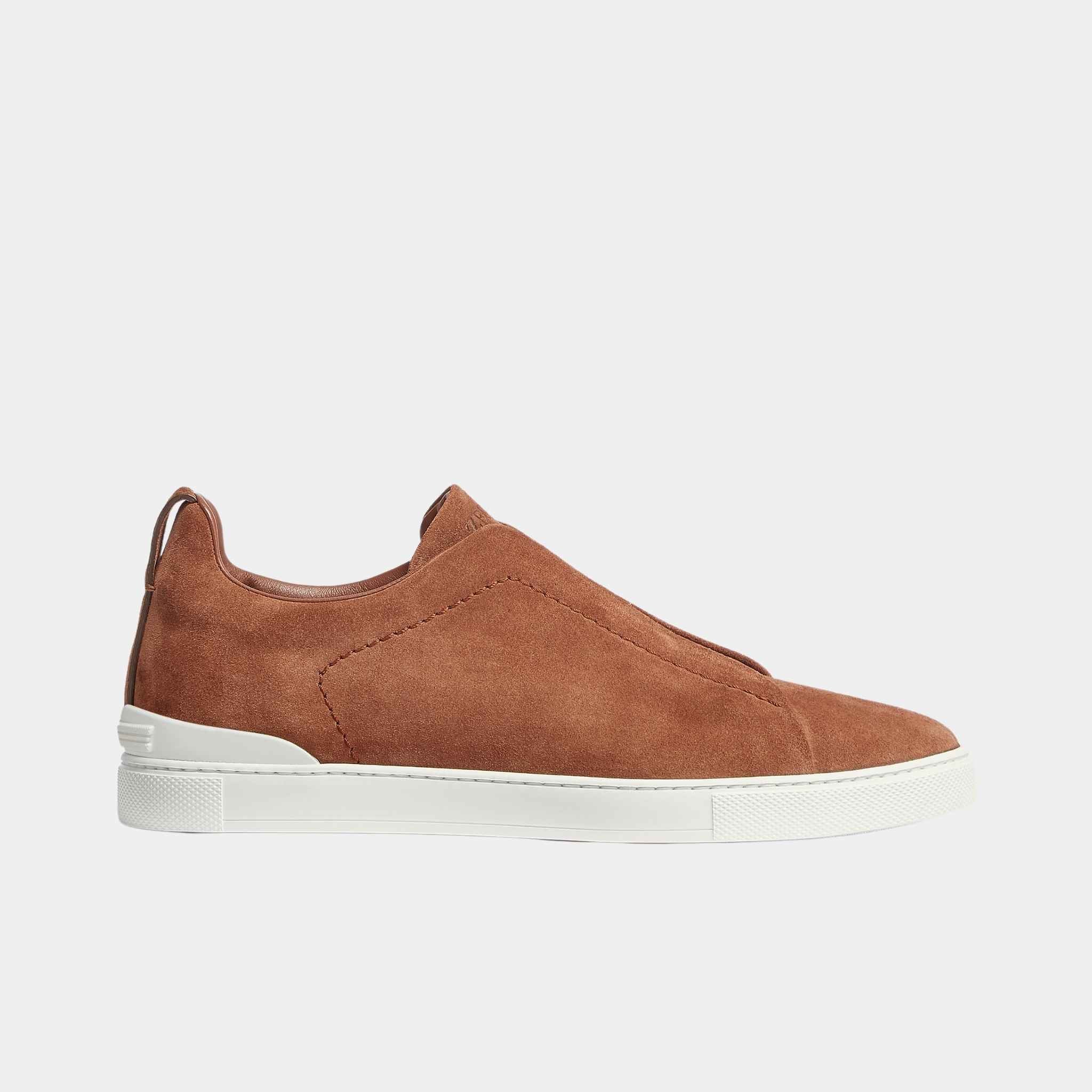 Zegna Suede Triple Stitch Sneakers, Brown, Side