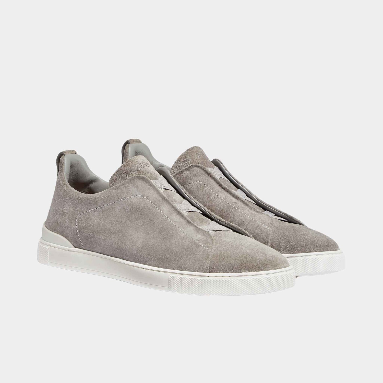 Zegna Suede Triple Stitch Sneakers, Grey Melange, Front