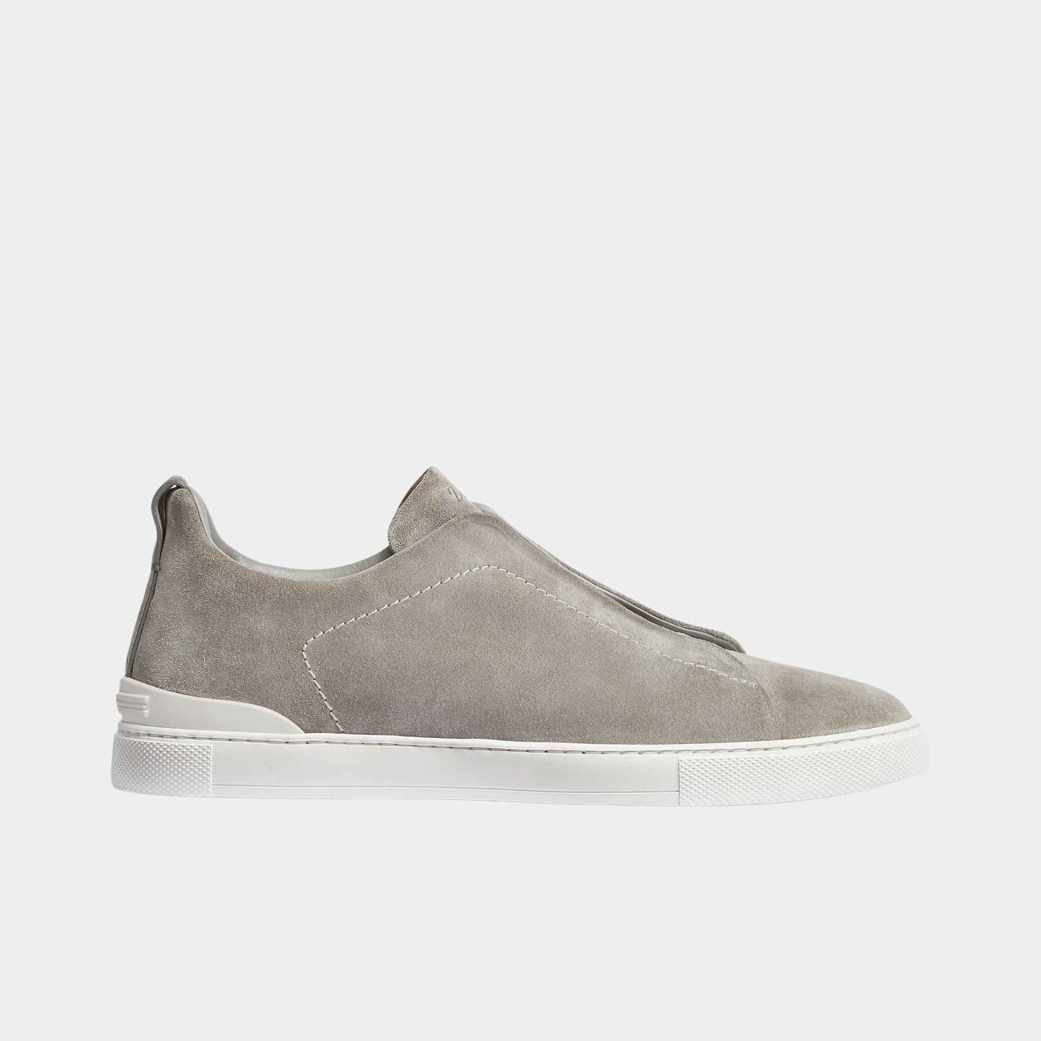Zegna Suede Triple Stitch Sneakers, Grey Melange, Side
