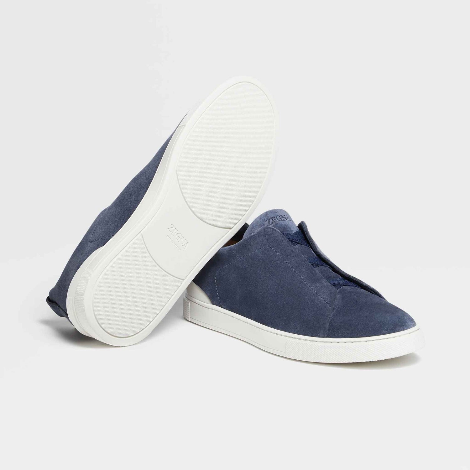 Zegna Suede Triple Stitch Sneakers, Utility Blue, Close