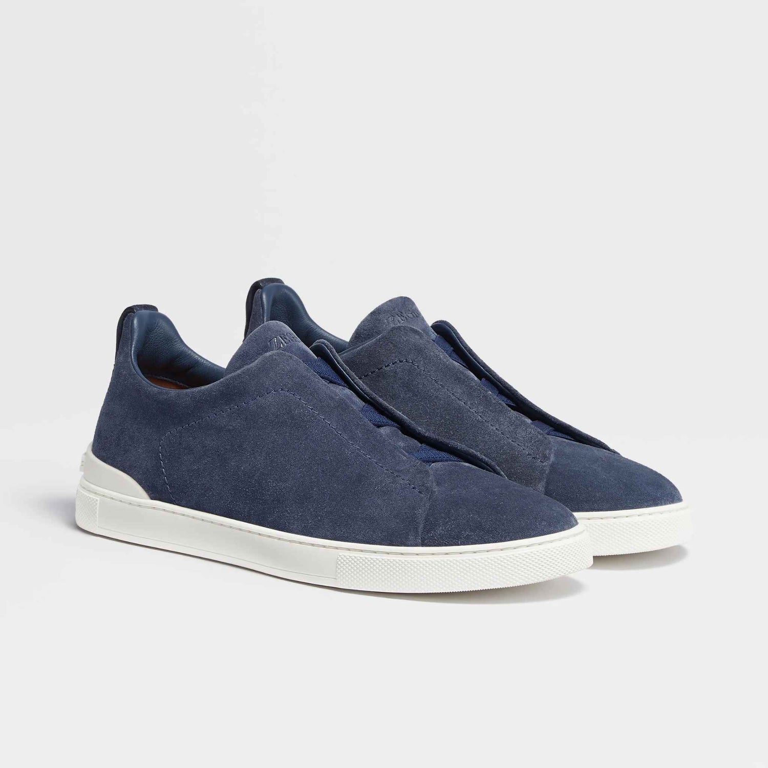 Zegna Suede Triple Stitch Sneakers, Utility Blue, Front