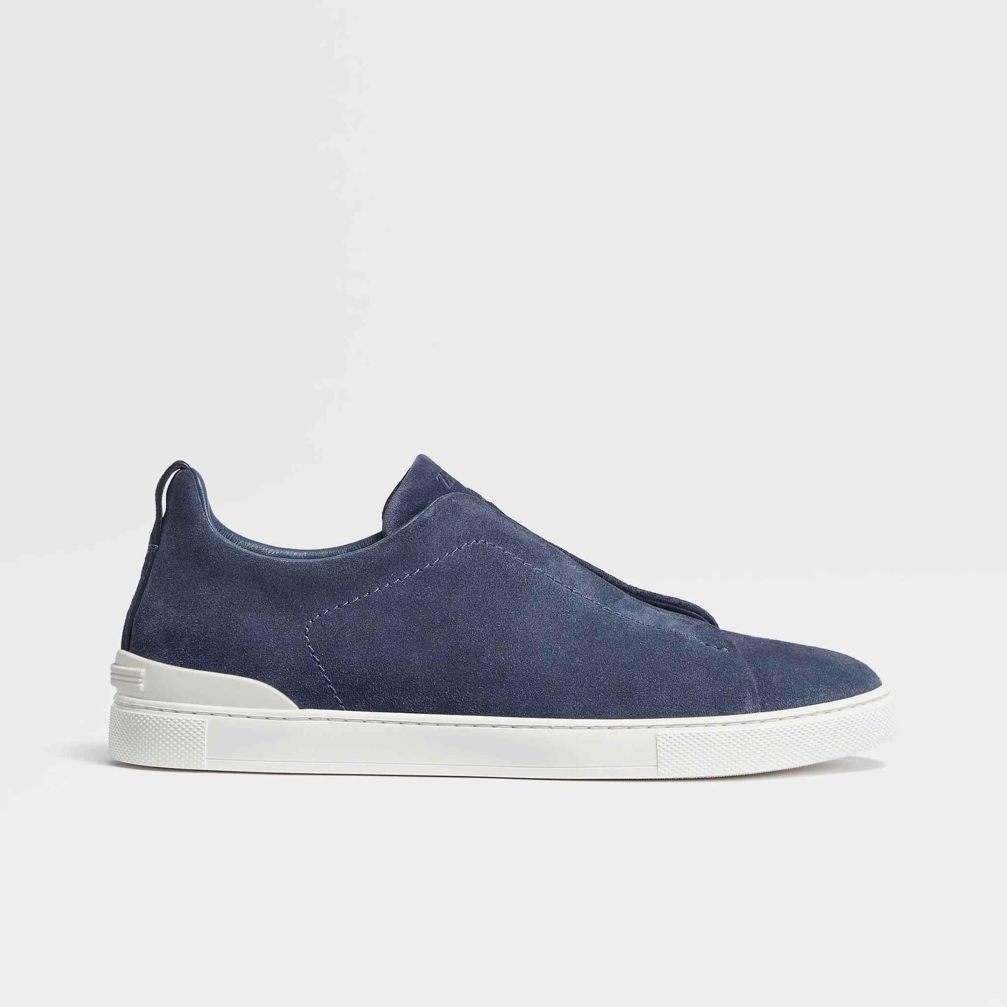 Zegna Suede Triple Stitch Sneakers, Utility Blue, Side