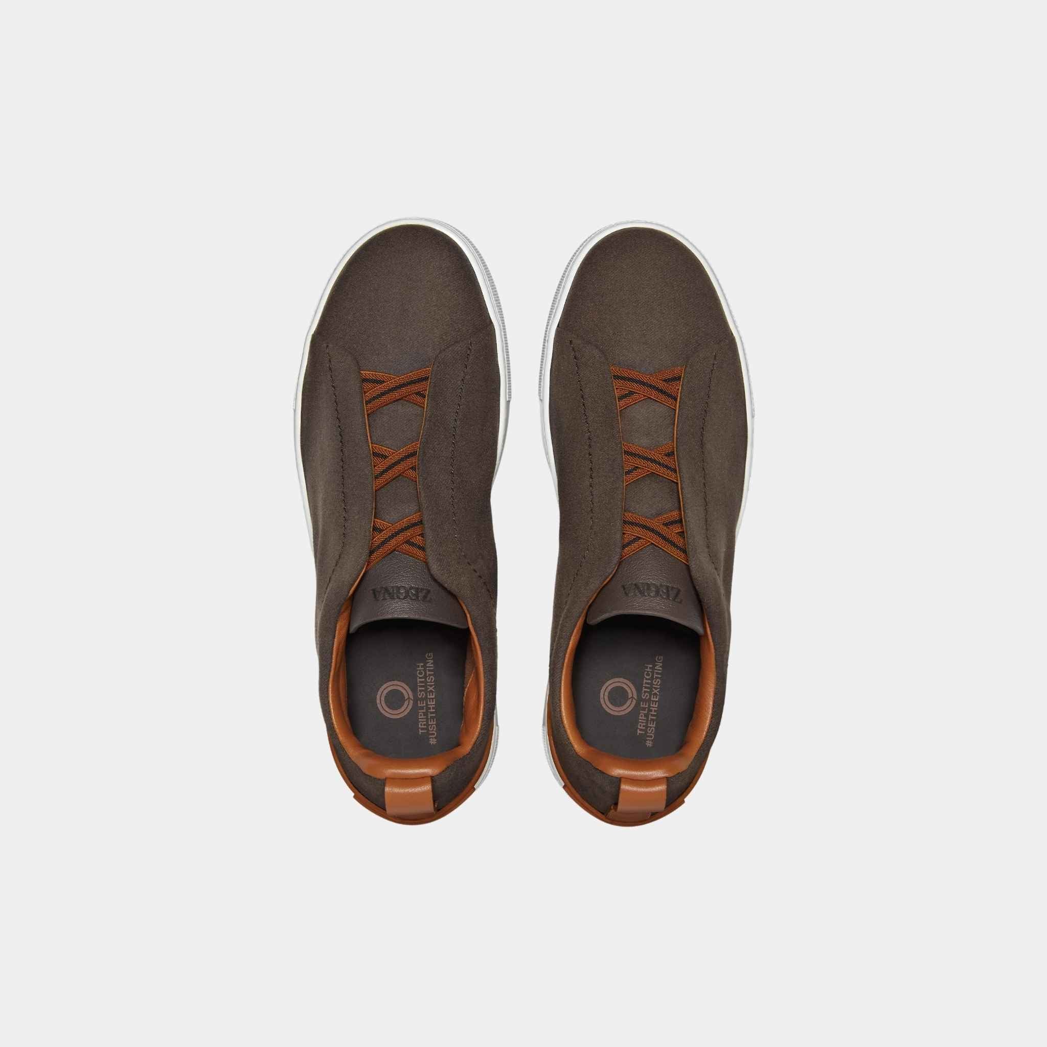 Zegna UseTheExisting Triple Stitch Sneakers, Brown, Top