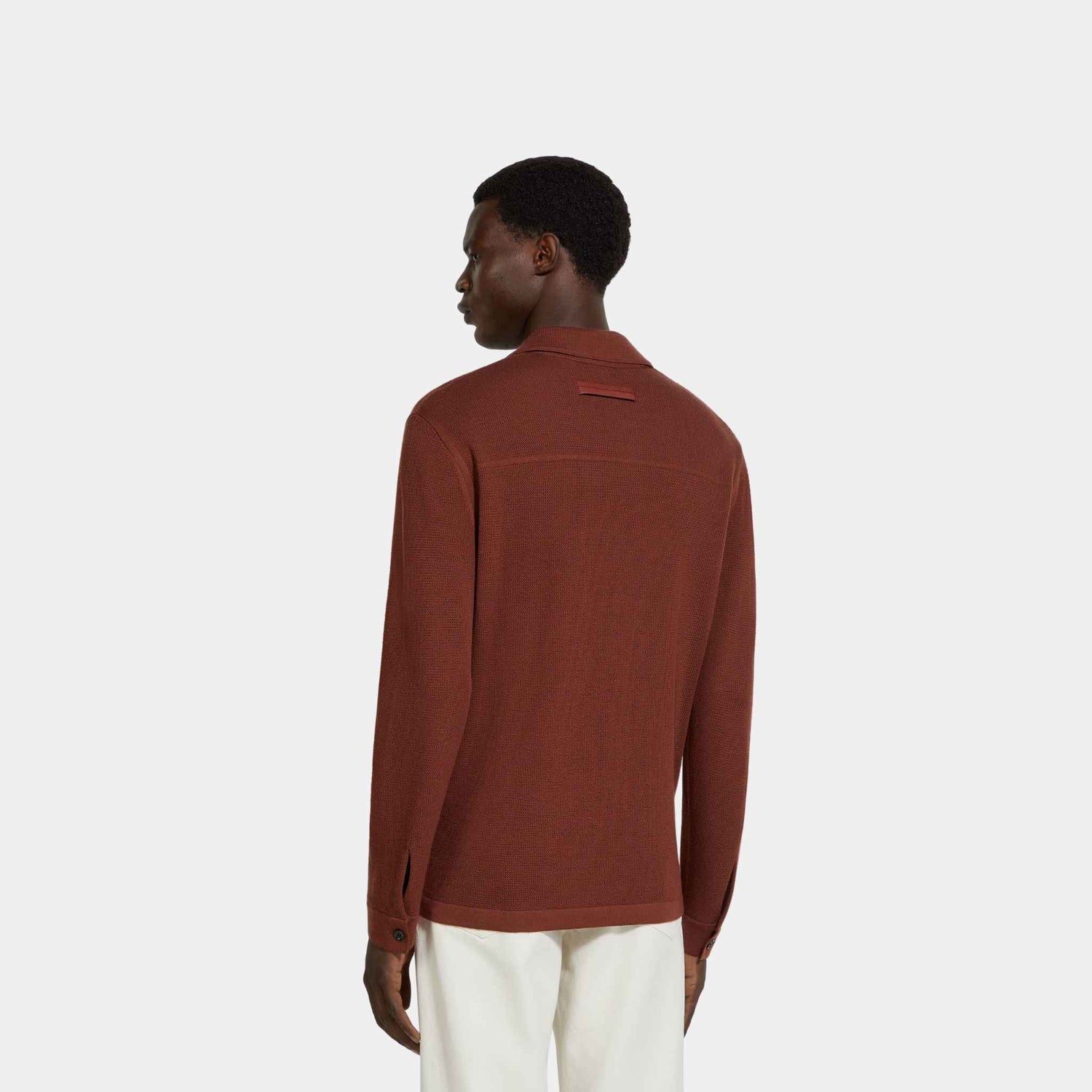 Zegna Wool Shirt With Tridimensional Stitch, Brick Red, Back