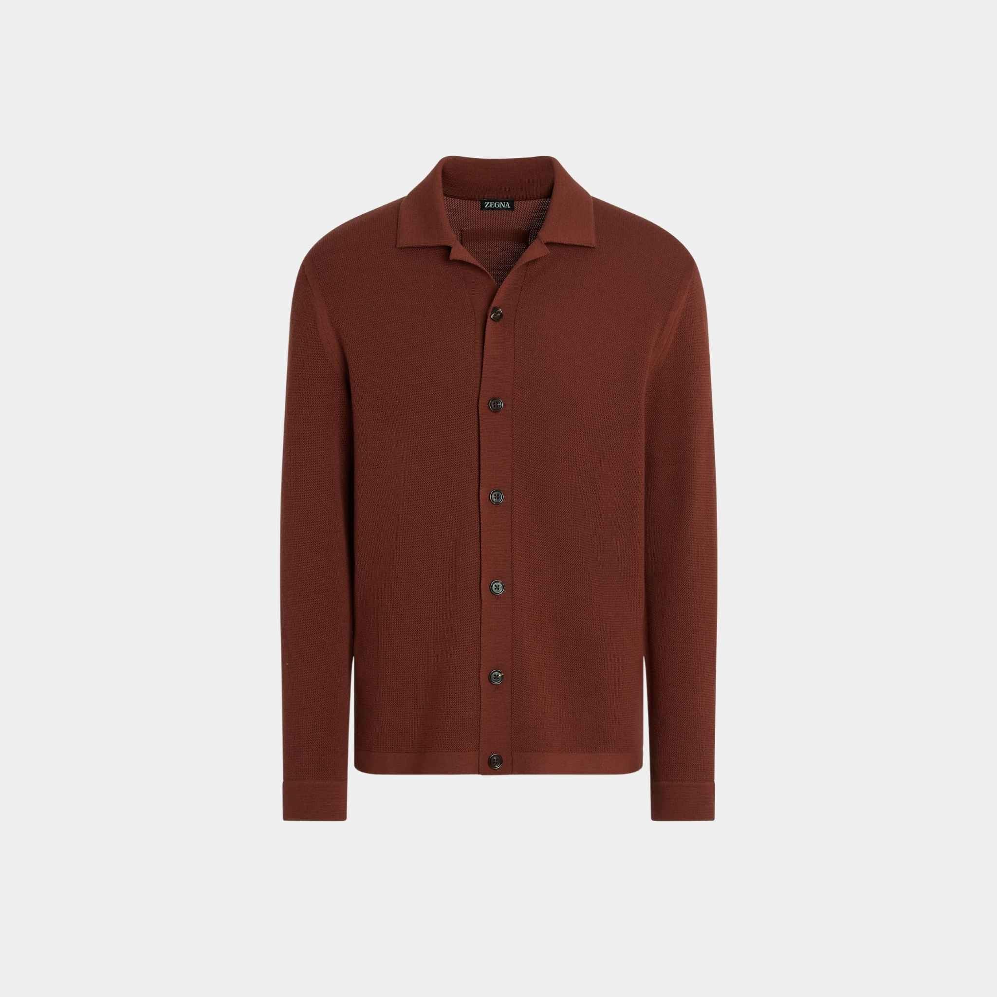 Zegna Wool Shirt With Tridimensional Stitch, Brick Red, Front