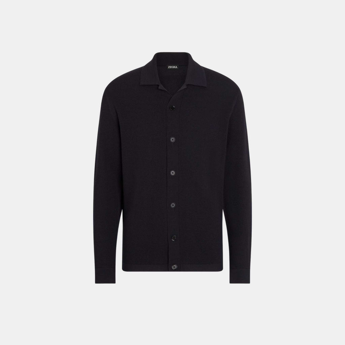 Zegna Wool Shirt With Tridimensional Stitch, Navy Blue, Front