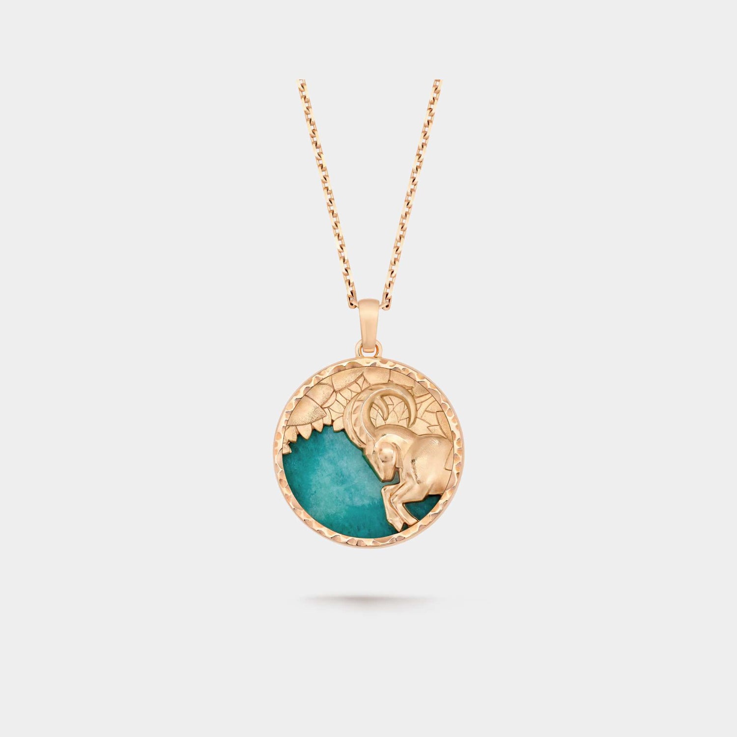 Zodiaque Long Necklace Capricorni Rose Gold Amazonite, Front