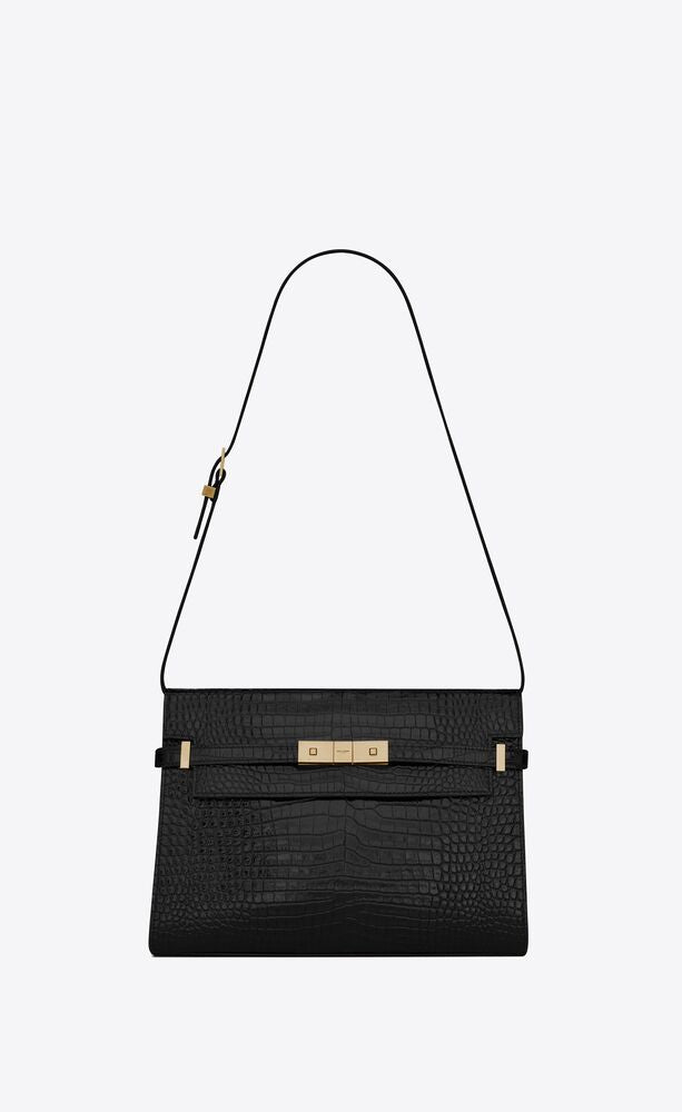 Manhattan Shoulder Bag In Crocodile Embossed Shiny Leather