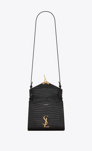 Cassandra Mini Top Handle Bag In Crocodile Embossed Shiny Leather